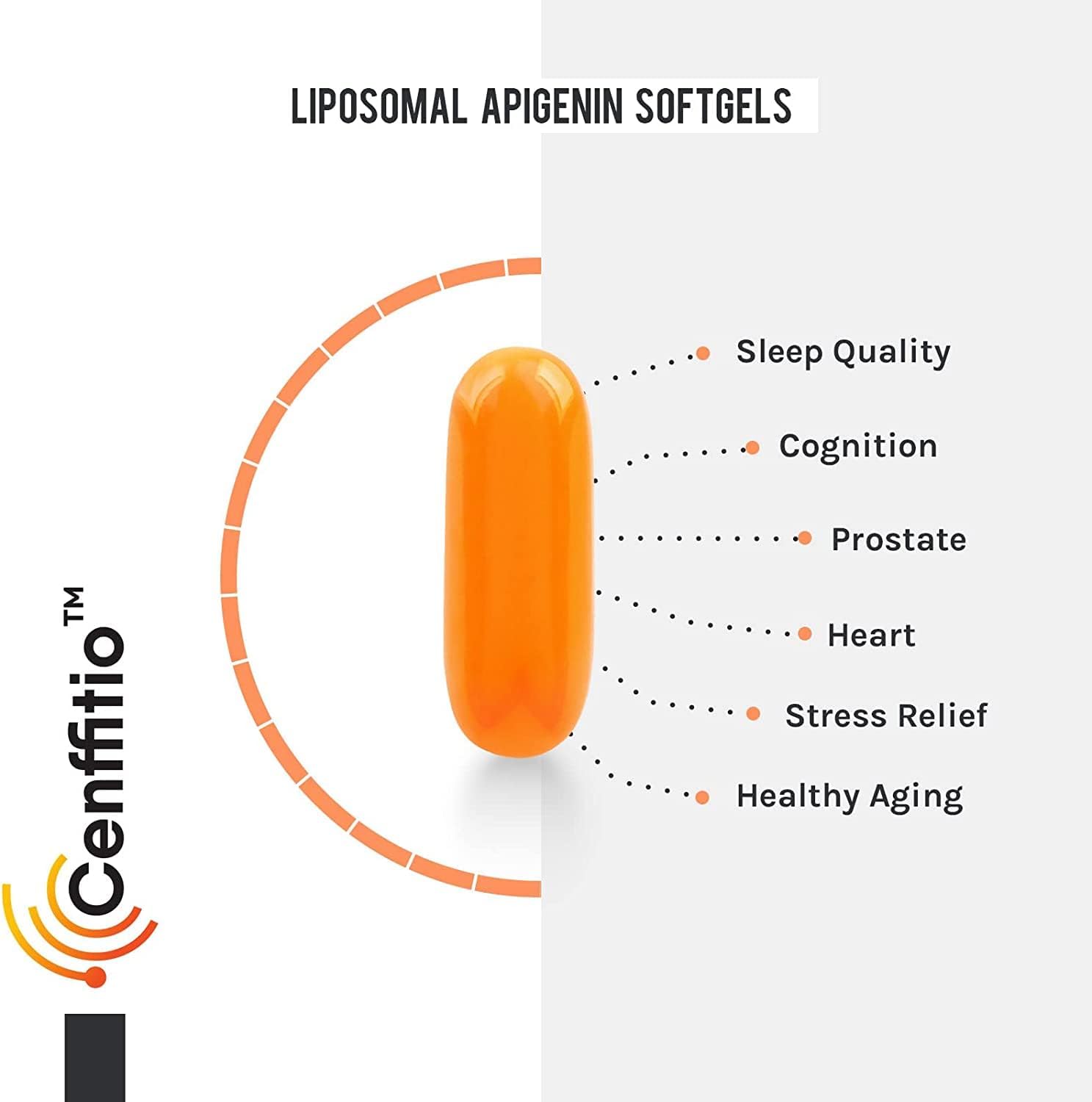 Cenffitio Apigenina Liposomal 500mg en Cápsulas Blandas - con Fisetina, Quercetina y Teanflavinas - 120 Cápsulas (4 Meses)