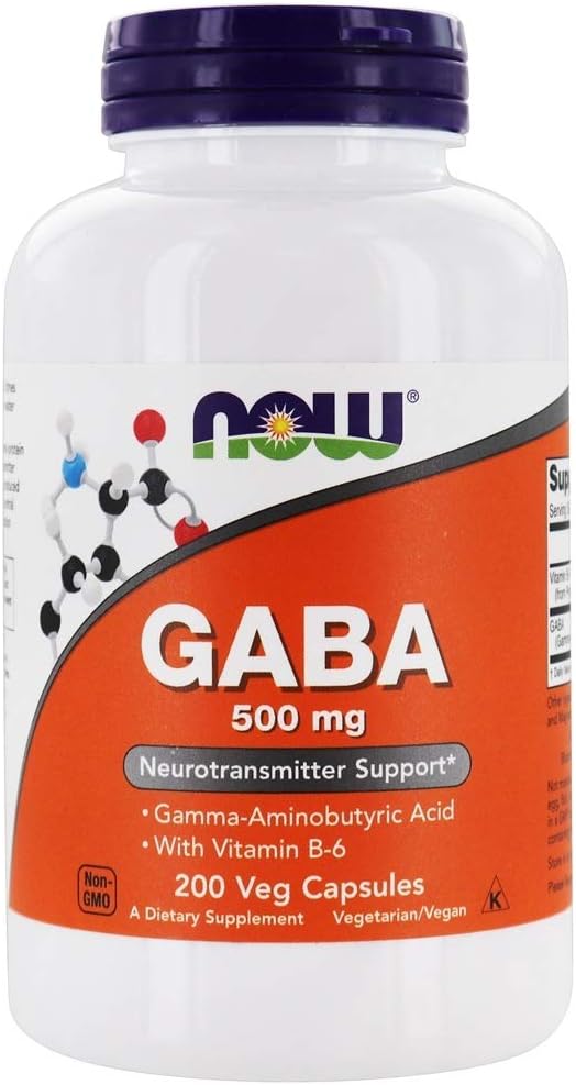 NOW Foods GABA con Vitamina B6, 500 mg, 200 Cápsulas Vegetales