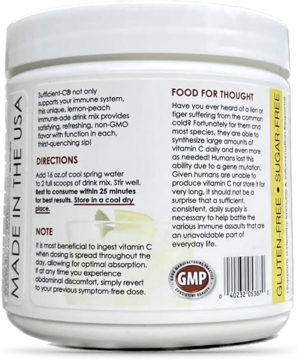 Sufficient-C 4.000 mg Vitamina C de alta dosis, mezcla para bebida de limón y melocotón 250 g