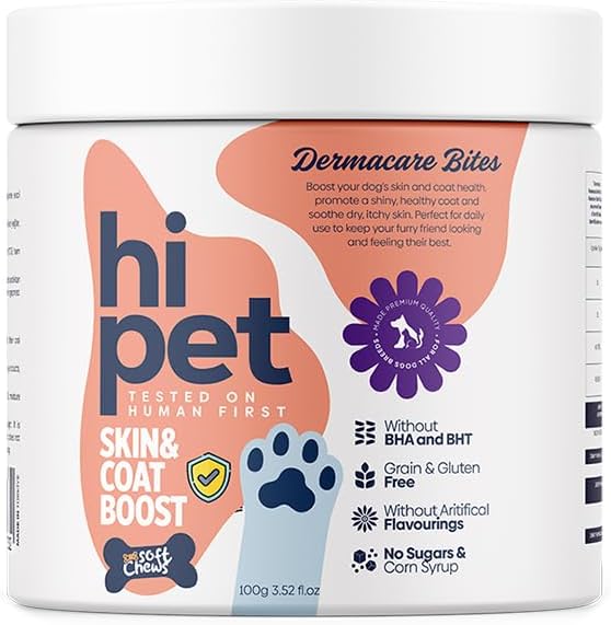 Skin and Coat Boosting Bites for Dogs - Soft Dog Chews, Dog Vitamins and Supplements, Improves Coat and Skin Appearance, 3.52 Fl Oz (Pack of 3)