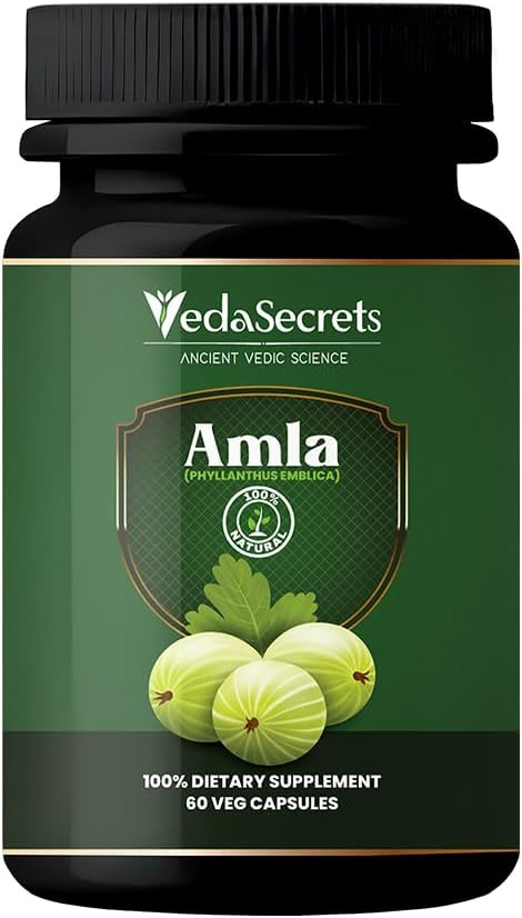 VedaSecrets Cápsulas de Amla Orgánicas - 60 Cápsulas - Suplemento de Vitamina C Natural