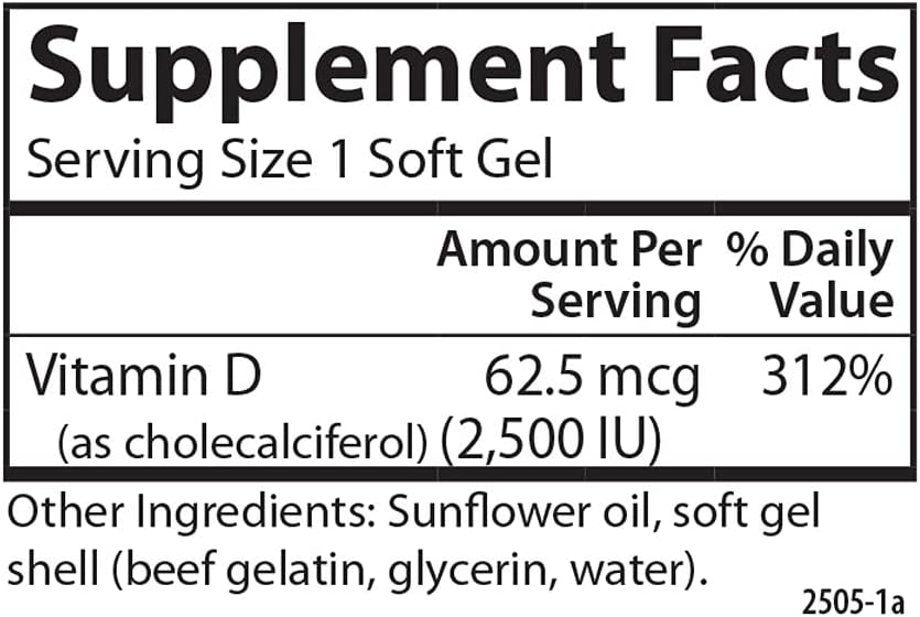 Carlson - Vitamina D3 2500 UI (62.5 mcg), 150 Cápsulas Blandas