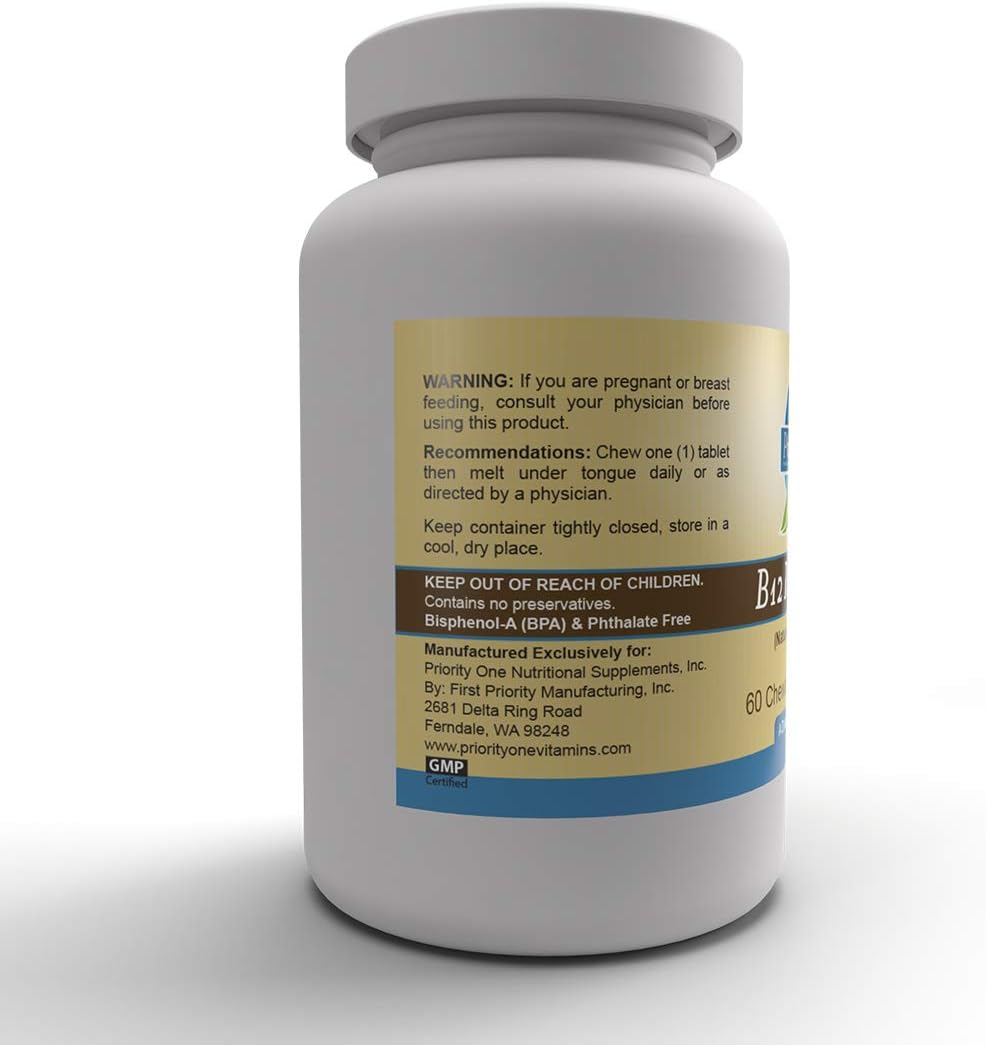 Priority One Vitamins B12 Rapid Shot 60 Comprimidos Masticables Nano - Metilcobalamina Vitamina B12