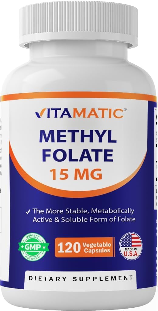 Vitamatic Metilfolato 15 mg – 120 Cápsulas Vegetales – Alta Potencia Optimizada y Activada