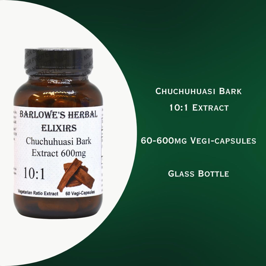 Extracto de Corteza de Chuchuhuasi 10:1 | 600mg | 60 Cápsulas Veganas, Kosher y Halal | Sin Estearatos, Sin Rellenos, Envasado en Vidrio