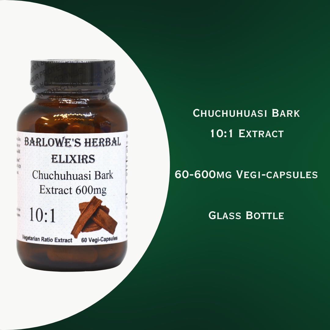 Extracto de Corteza de Chuchuhuasi 10:1 | 600mg | 60 Cápsulas Veganas, Kosher y Halal | Sin Estearatos, Sin Rellenos, Envasado en Vidrio