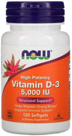 NOW Foods Vitamina D-3 5000 UI Cápsulas Blandas, 120 Unidades