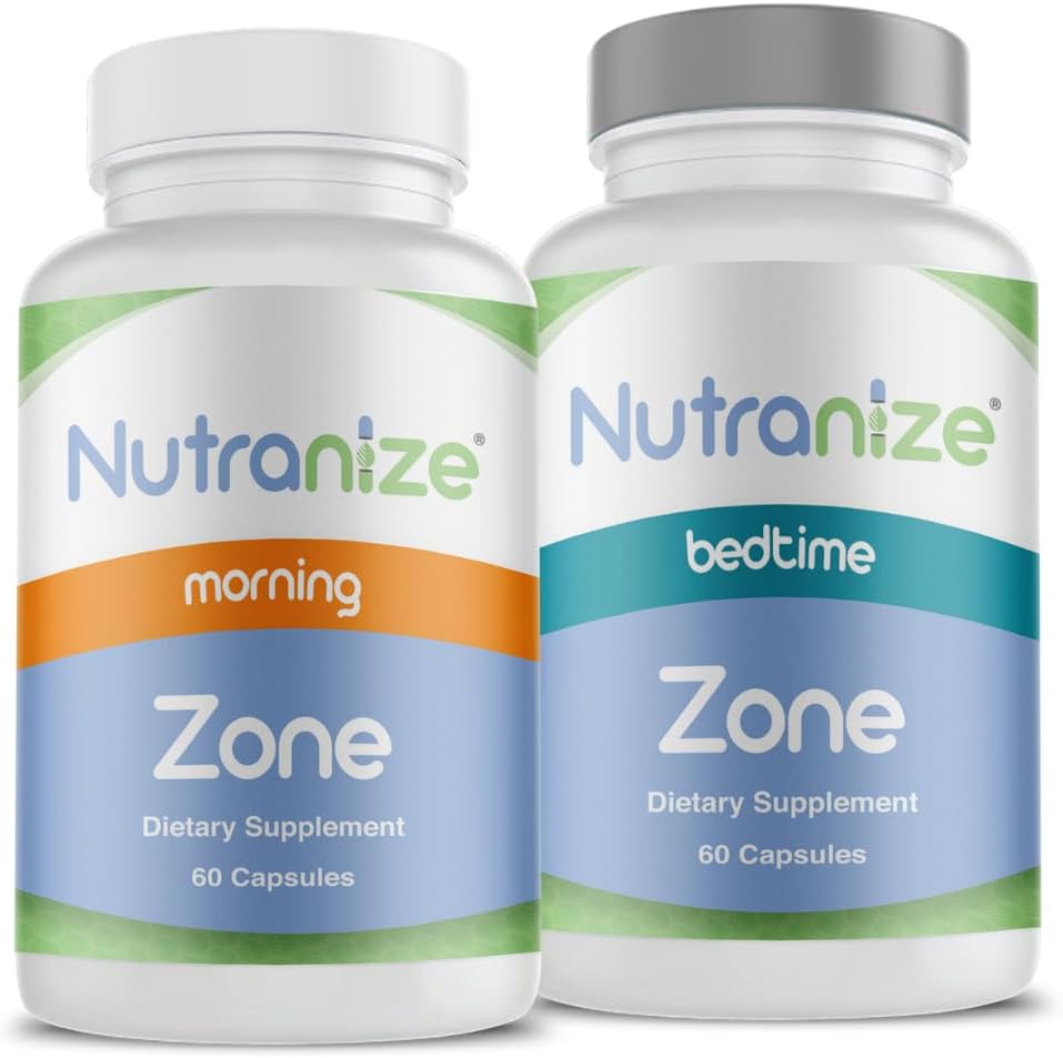 Nutranize Zone Complemento de Calcio, Magnesio Glicinato, Vitamina D3, K2 MK7, Metilfolato, Berberina, Cromo Picolinato, Canela, Melatonina (Pack Doble)