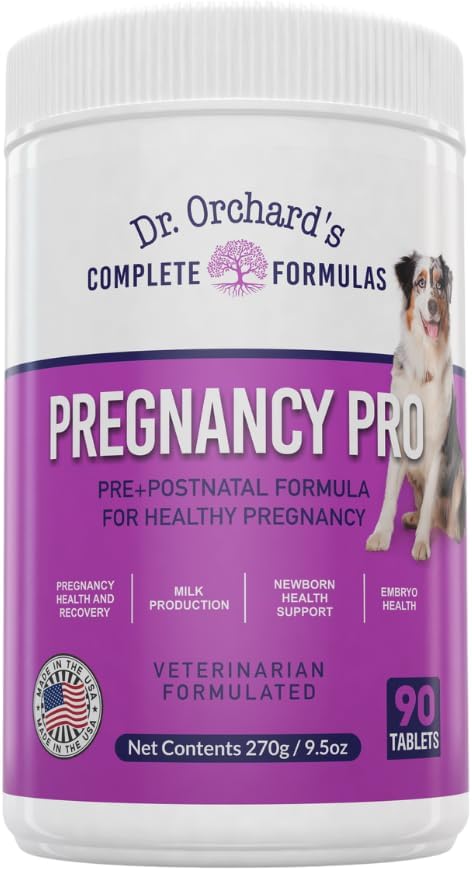 Dr Orchards Pregnancy Pro Vitaminas prenatales para perros - Suplemento premium para embarazo, lactancia y salud del cachorro, 90 comprimidos
