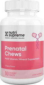 Nutri Supreme Vitaminas Prenatales Masticables – 800 mcg de Folato y Hierro – Sabor Cereza – 90 Comprimidos