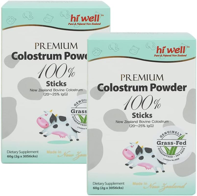 Hi Well Premium Grass-Fed Colostrum Powder - Pack de 3 (90 Sticks)
