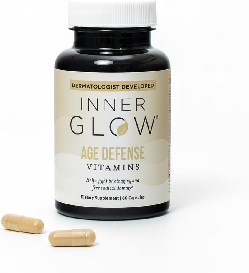 Inner Glow Age Defense Vitamins - Antioxidant Skin Support, Polypodium Leucotomos Formula, Vegan, Gluten-Free - 60 Cápsulas