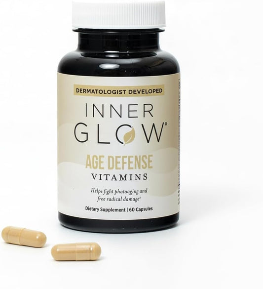 Inner Glow Age Defense Vitamins - Antioxidant Skin Support, Polypodium Leucotomos Formula, Vegan, Gluten-Free - 60 Cápsulas