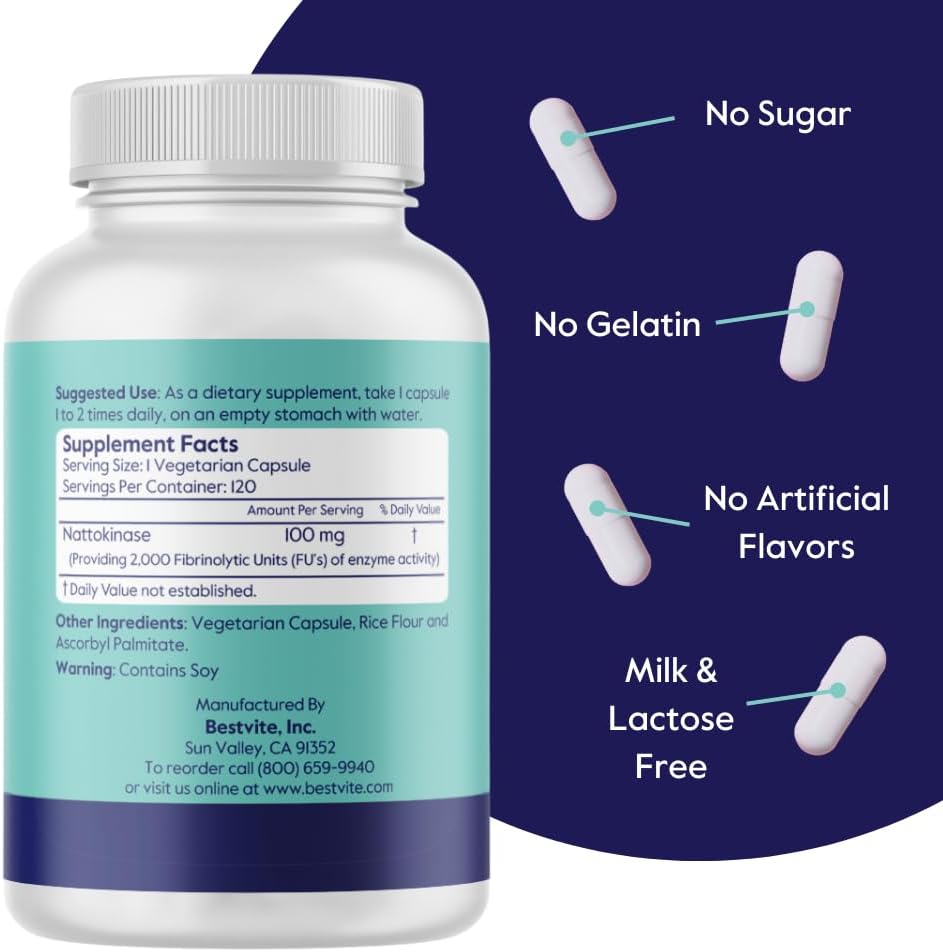 BESTVITE Nattokinase 100mg (2000 FU) - 120 Cápsulas Vegetales