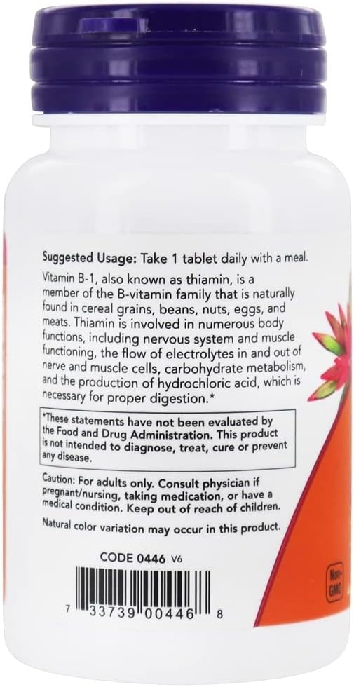 NOW Foods Vitamina B-1 (Tiamina) 100mg - 200 Comprimidos