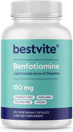 BESTVITE Benfotiamina 150mg (240 Cápsulas Vegetarianas) - Sin Estearatos - Sin Dióxido de Silicio - Vegano - Sin OGM - Sin Gluten