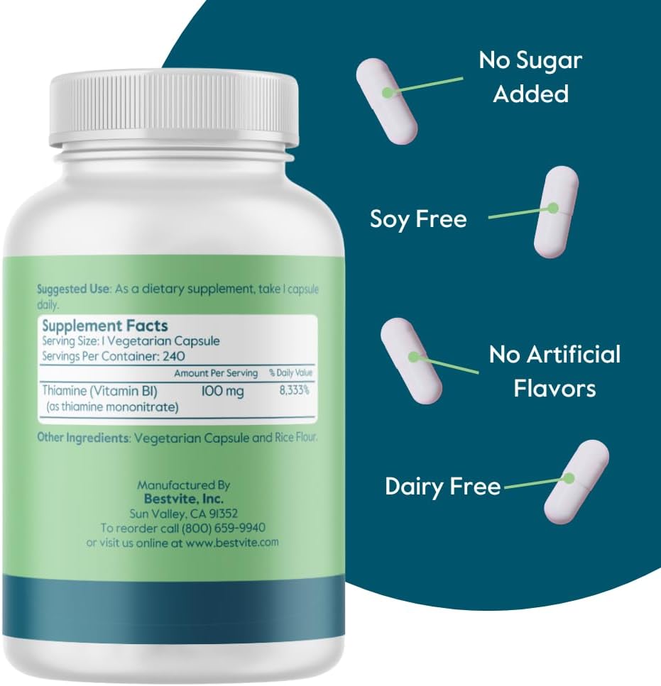 BESTVITE Vitamina B-1 100mg (240 Cápsulas Vegetarianas)