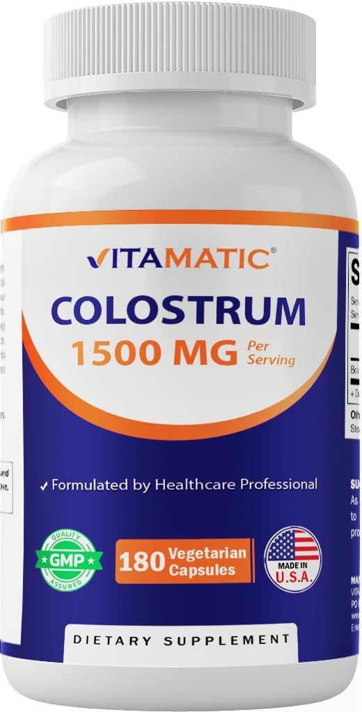 Vitamatic Calostro Bovino 30% IgG Suplemento - 1500 mg por dosis - 180 Cápsulas Vegetales