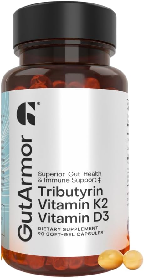 GutArmor Salud Intestinal y Cardíaca + Apoyo Inmunológico | 3 Meses | 90 Cápsulas Blandas | Butirato Puro 350mg, Vitamina D3 2000 UI y Vitamina K2 120 mcg