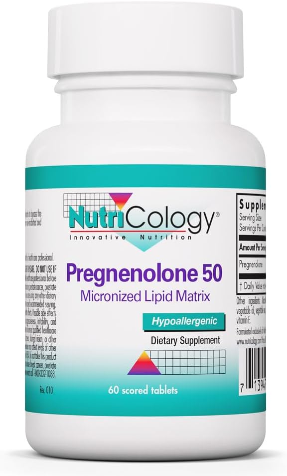 NutriCology Pregnenolona 50 mg - Micronizada - Precursor Hormonal - 60 Comprimidos