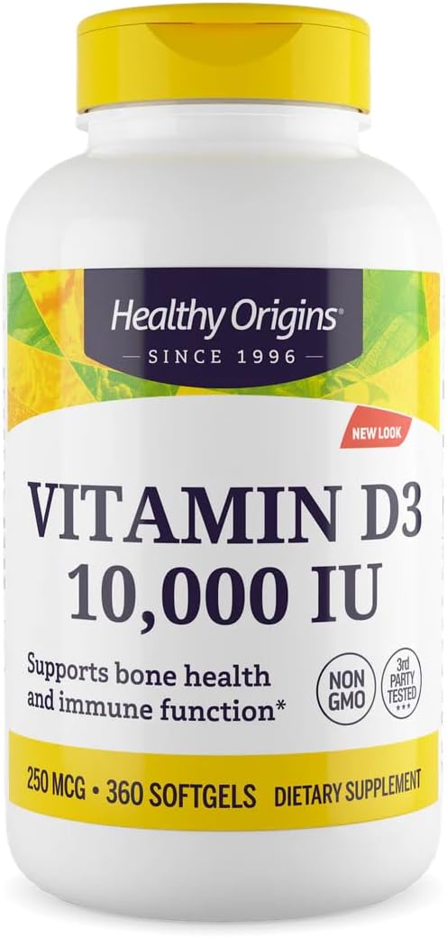 Healthy Origins Vitamina D3 10.000 UI (250 mcg), 360 Cápsulas Blandas