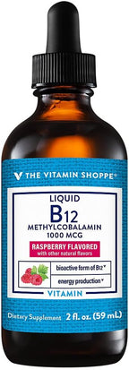Vitamina B12 Líquida Metilcobalamina 1000 mcg - Gotas de Frambuesa - Absorción Rápida - 60 ml