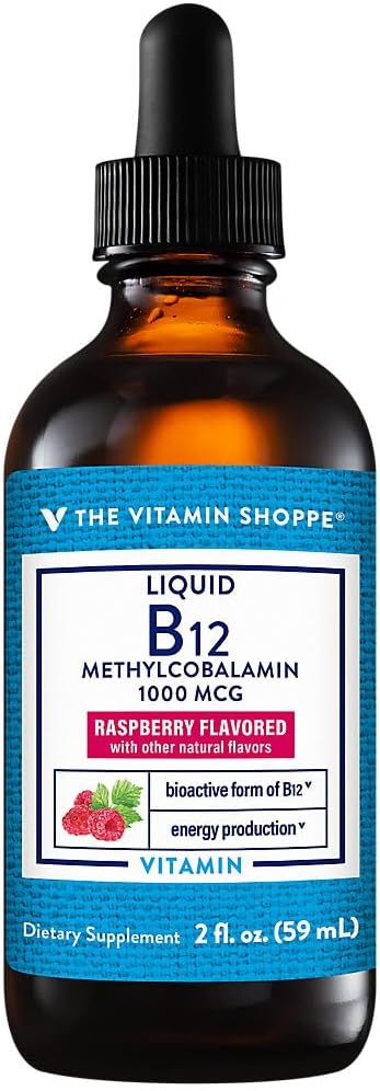 Vitamina B12 Líquida Metilcobalamina 1000 mcg - Gotas de Frambuesa - Absorción Rápida - 60 ml