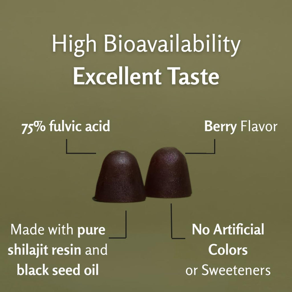 Pure Shilajit Gummies con Aceite de Semilla Negra – Alta Potencia – 60 Gomitas