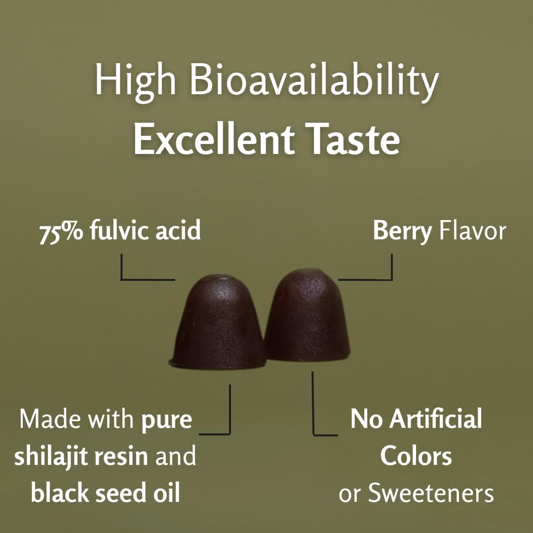 Pure Shilajit Gummies con Aceite de Semilla Negra – Alta Potencia – 60 Gomitas