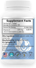 EcoIntegratives E-1,000 iu All Natural Forms of Vitamin E Mixed Tocopherols - 100 Softgels