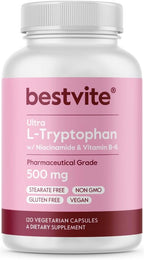 BESTVITE Ultra L-Triptófano 500mg con B3 y B6 - 120 Cápsulas Vegetales