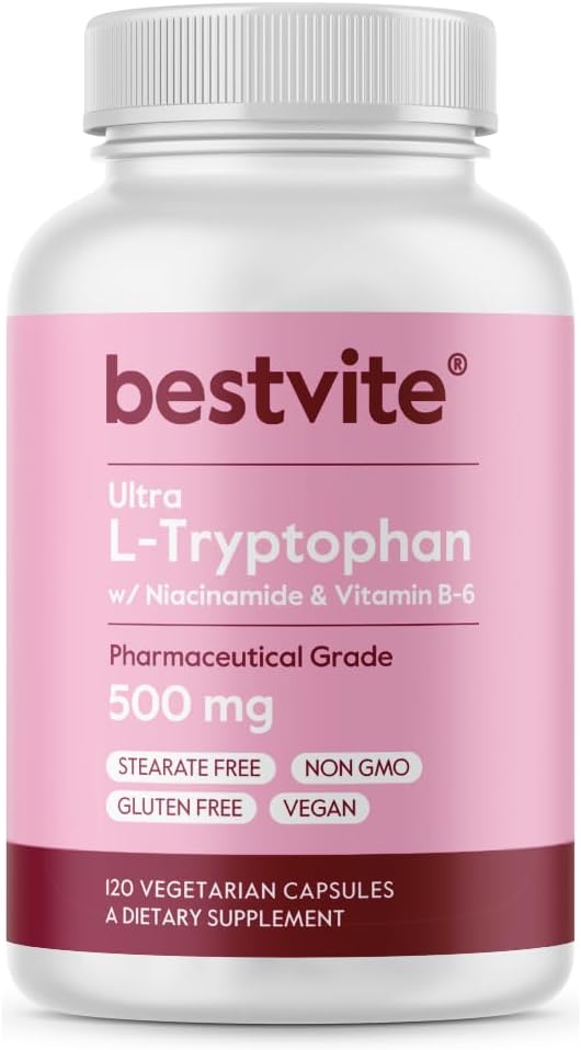 BESTVITE Ultra L-Triptófano 500mg con B3 y B6 - 120 Cápsulas Vegetales