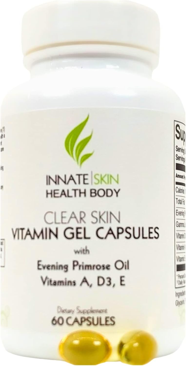 Innate Skin Cápsulas de Aceite de Onagra y Vitaminas A, D3 y E para el Acné - 60 Cápsulas Blandas