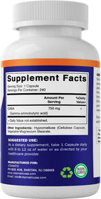 Vitamatic GABA (Ácido Gamma-Aminobutírico) 750mg, 240 Cápsulas Vegetales - No-GMO, Sin Gluten