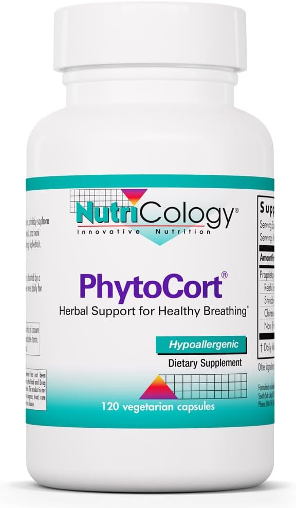 Nutricology PhytoCort — Fórmula Herbal para Apoyo Respiratorio y Pulmonar, con Reishi, Regaliz y Noni, 120 Cápsulas Vegetales