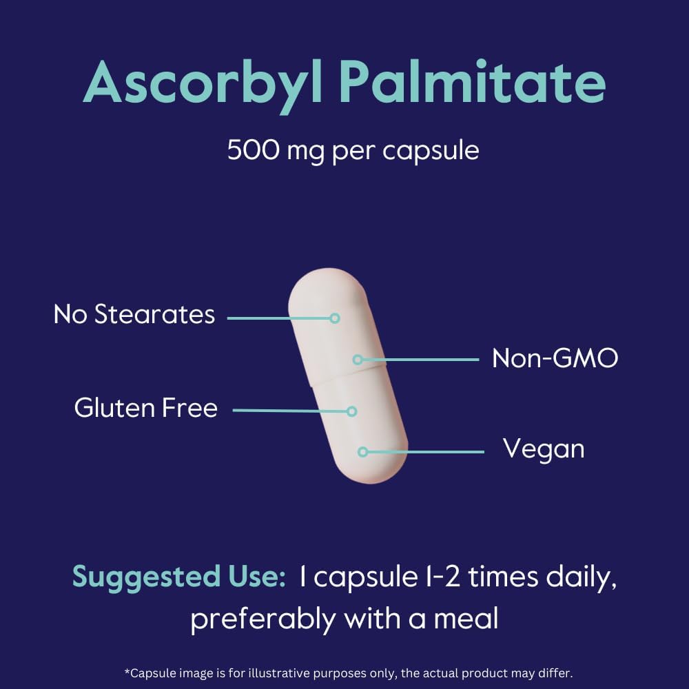 BESTVITE Ascorbyl Palmitate 500 mg (120 Vegetarian Capsules) - No Stearates, No Fillers