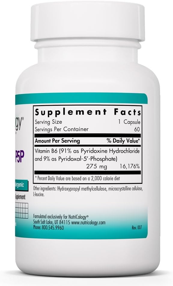 Piridoxal-5-fosfato (P5P) de Nutricology - 60 cápsulas