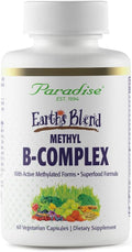 Paradise Herbs Earth's Blend B-Complex - Formas metiladas y enzimáticamente activas de vitaminas B + superalimentos, 60 cápsulas
