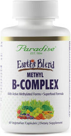 Paradise Herbs Earth's Blend B-Complex - Formas metiladas y enzimáticamente activas de vitaminas B + superalimentos, 60 cápsulas