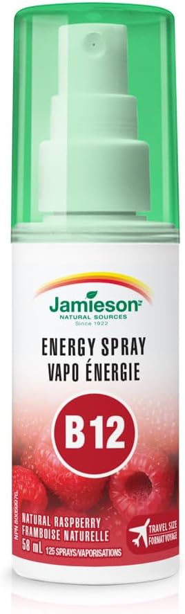 Jamieson Vitamina B12 Spray Energía - 500 mcg por pulverización, sabor natural a frambuesa (58 ml)