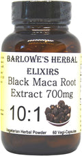 Barlowe's Herbal Elixirs Black Maca | Extracto de Raíz de Maca Peruana | 700 mg por Cápsula | 60 Cápsulas Vegetales (Vegano, Kosher, Halal) | Envase de Vidrio | Probado por Terceros