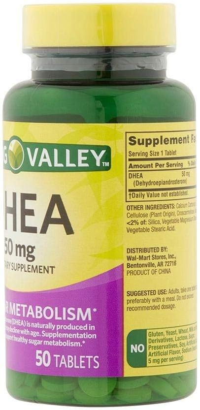Spring Valley DHEA 50 mg - Dietary Supplement for Metabolism and Vitality - 50 Tablets