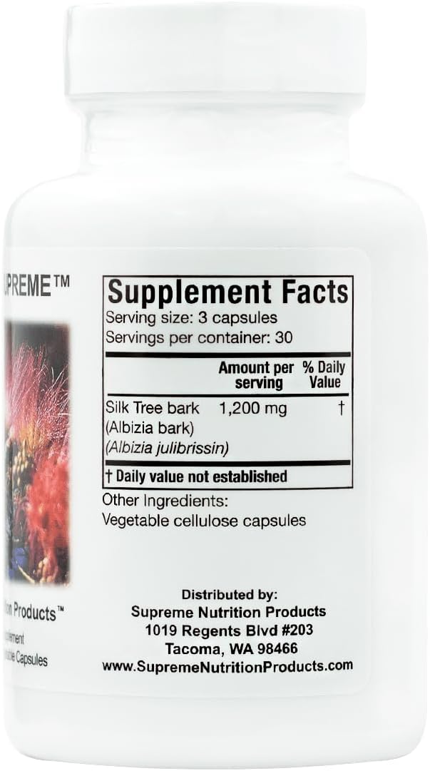 Supreme Nutrition Albizia Supreme, 90 Cápsulas Vegetales de Corteza Pura de Árbol de Seda