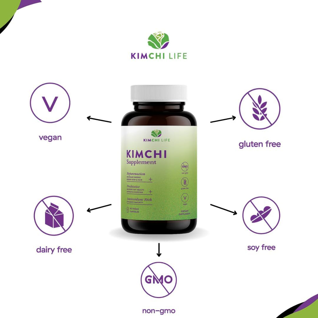 Kimchi Life – Cápsulas de Kimchi Fermentado Premium – Probióticos Veganos para la Salud Intestinal y el Sistema Inmunitario