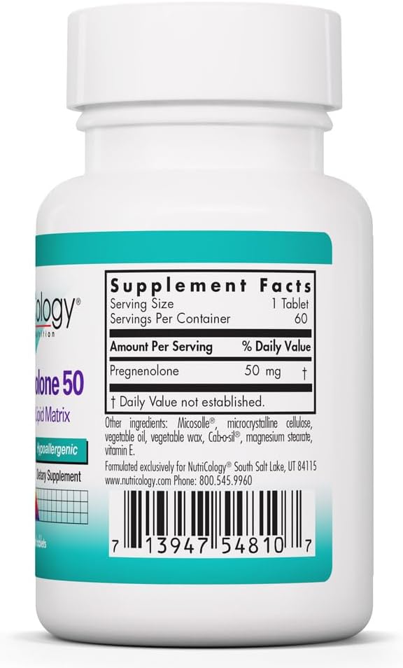 NutriCology Pregnenolona 50 mg - Micronizada - Precursor Hormonal - 60 Comprimidos