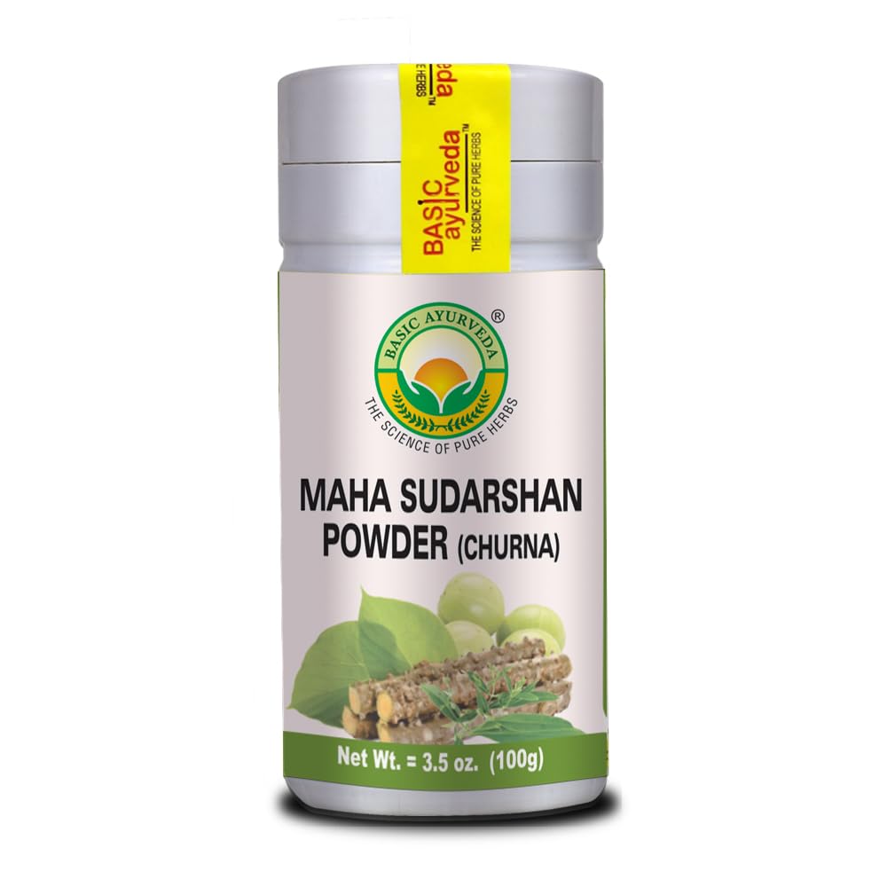 BASIC AYURVEDA Maha Sudarshan Powder (100g) - Polvo de Hierbas Ayurvédico para la Inmunidad y el Bienestar Diario