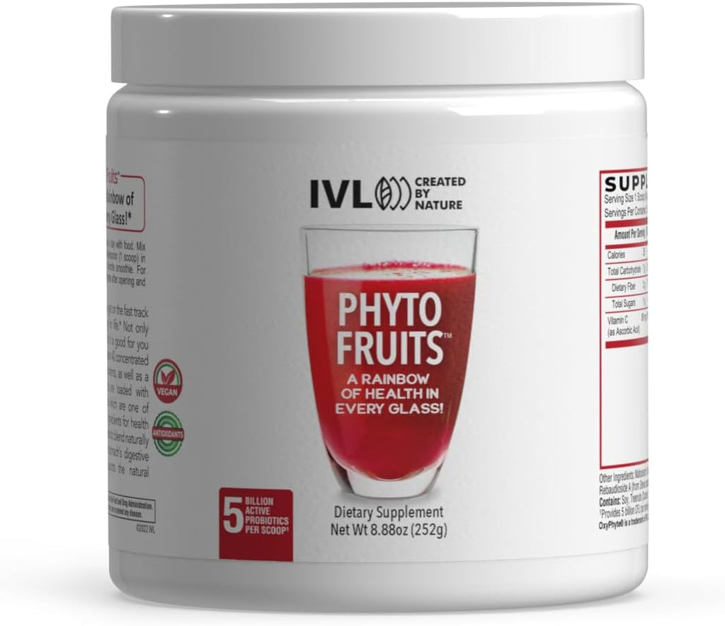 IVL Phyto Fruits Superfood Powder - 40 Frutas y Nutrientes + 6 Probióticos (252g, 30 raciones)