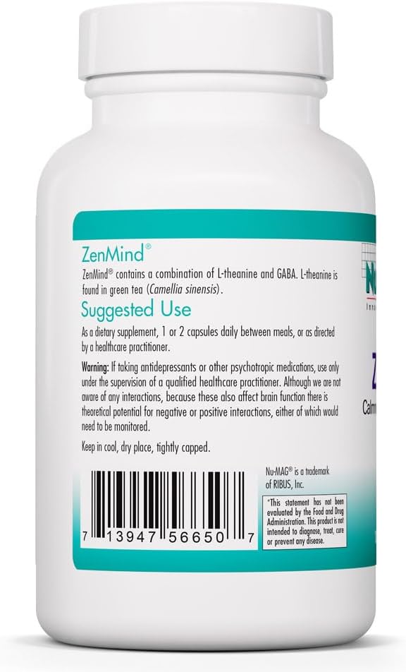 Nutricology ZenMind - 550 mg GABA y 200 mg L-Teanina - Apoyo a la Calma y Relajación - Fórmula no Somnolienta - Cápsulas Vegetarianas - 60 Dosis - 120 Cápsulas