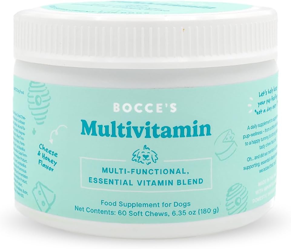 Bocce's Bakery Multivitamínico para Perros - Masticables Diarios Multi-funcionales con Mezcla de Vitaminas Esenciales, Sabor Queso y Miel, 60 uds