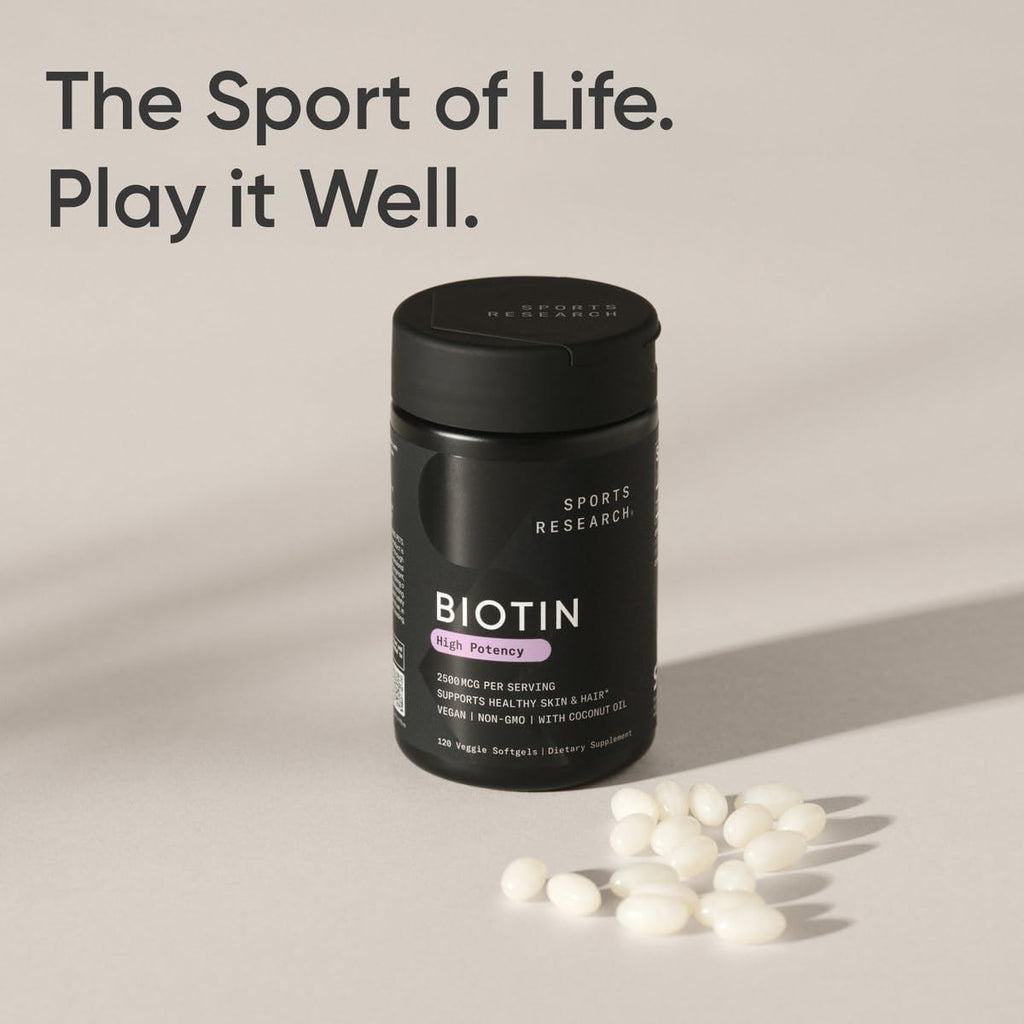 Sports Research Biotina 2.500 mcg con Aceite de Coco Orgánico - 120 Cápsulas Vegetales